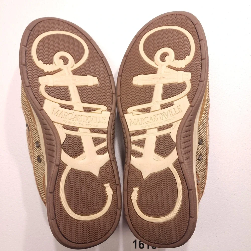 Margaritaville Mens 8.5 Brown Leather Mesh Anchor Lace Up Boat Shoes NWOB